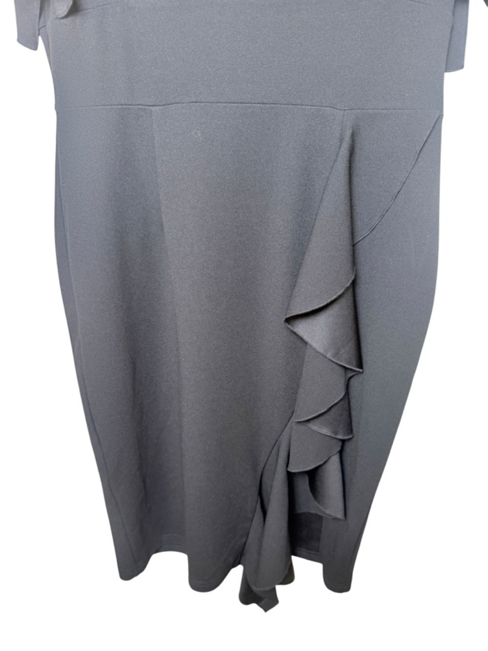 Knitee XL Elegant Black Ruffle Wrap-Front Midi Dress - Picture 4 of 8
